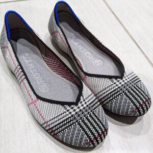 Rothy's Womens 5.5 The Flat Grey Glen Plaid Slip On Ballet Flats Rothys Shoes